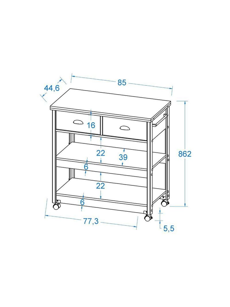 Aparador Carrinho Chá Ditália 2 Gavetas Preto Ba-135