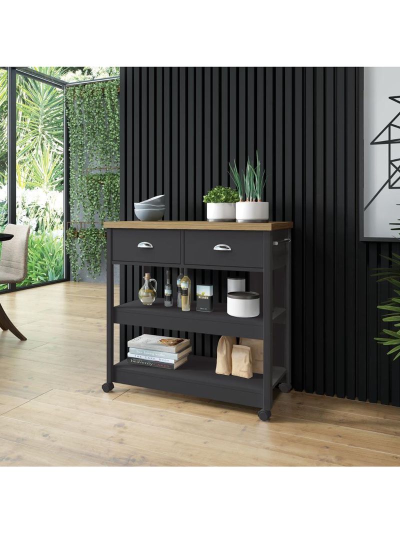 Aparador Carrinho Chá Ditália 2 Gavetas Preto Ba-135