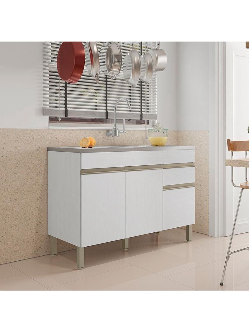 Balcao Para Pia 3 Portas 1 Gaveta 120 Cm Line Ktp Supremo