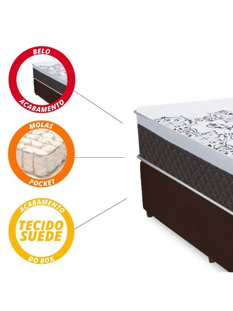 Cama Box Casal Molas Ensacadas Marrom 138X188X66Cm