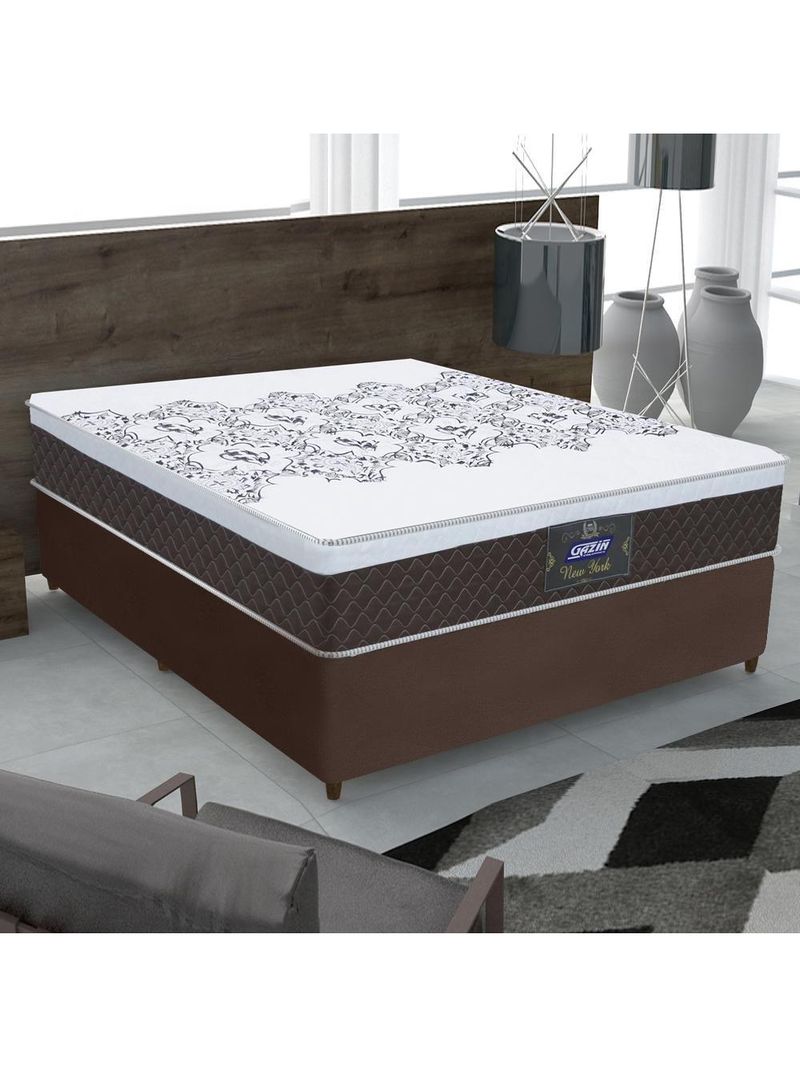 Cama Box Casal Molas Ensacadas Marrom 138X188X66Cm