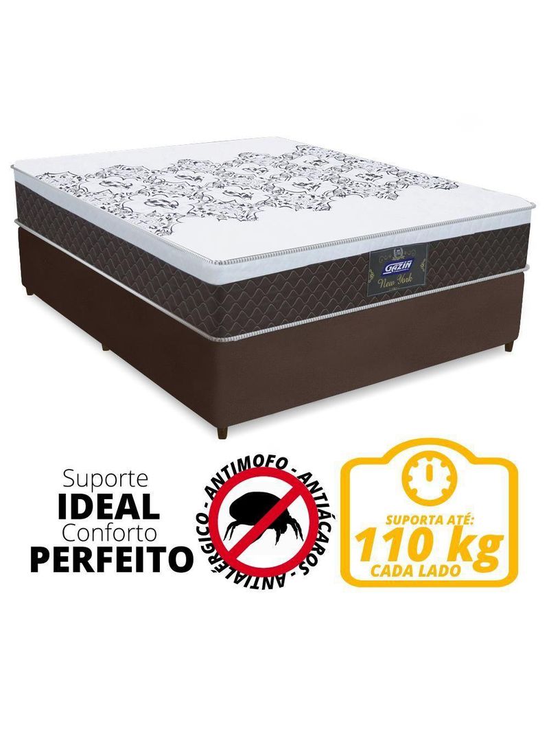 Cama Box Casal Molas Ensacadas Marrom 138X188X66Cm