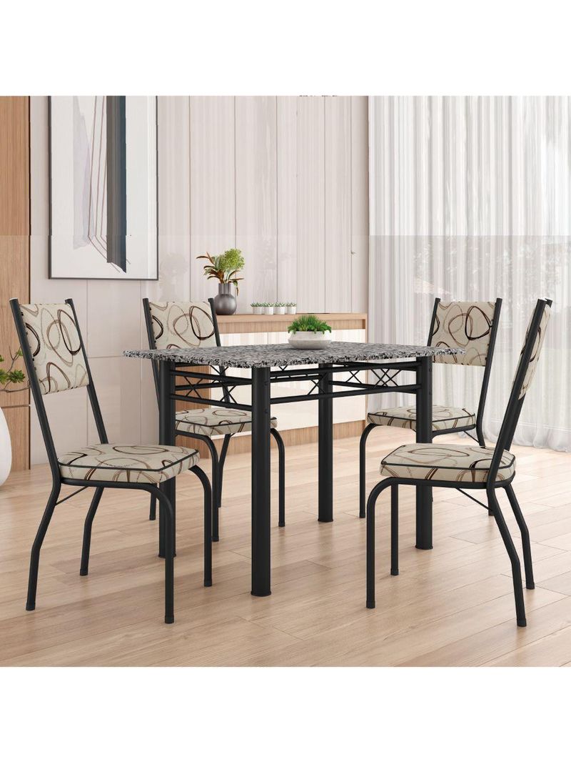Conjunto Sala de Jantar Mesa Tampo Granito 4 Cadeiras Diana