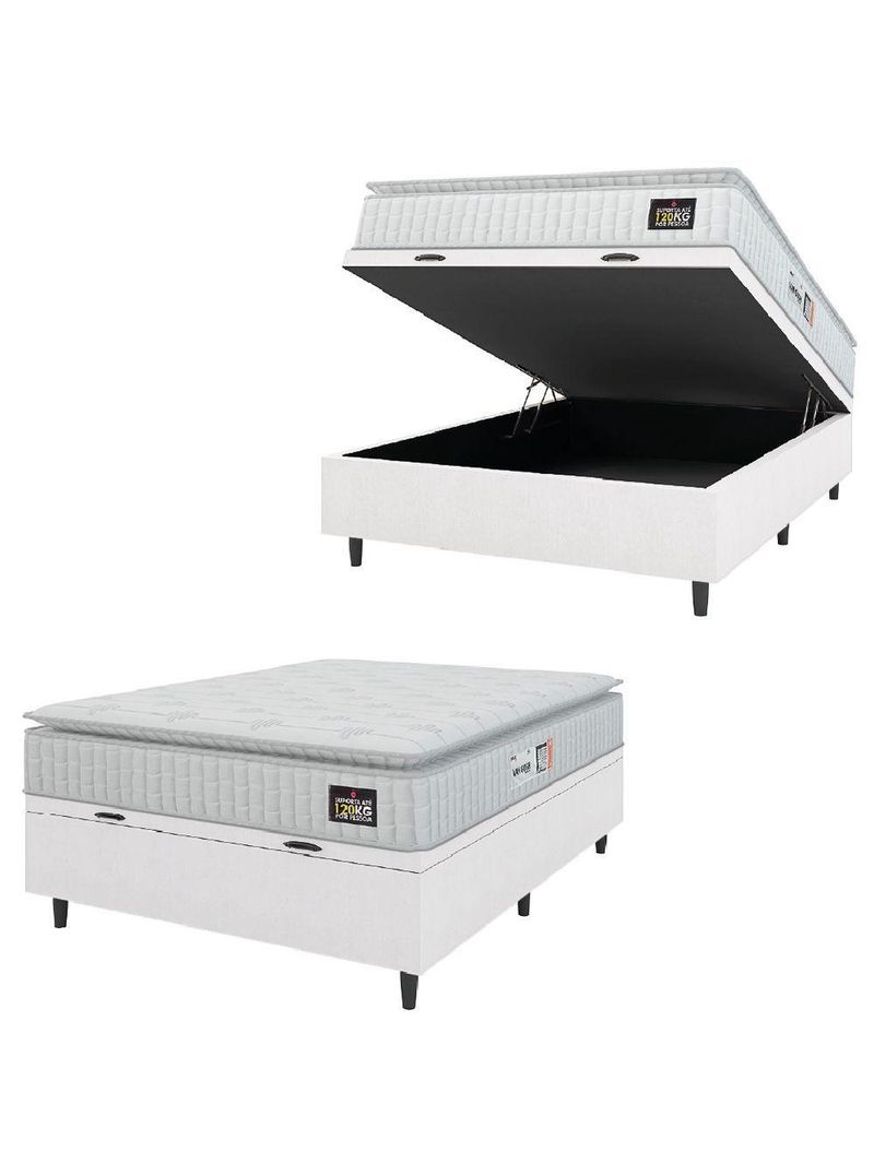 Cama Box Baú Casal Colchão Espuma D33 Pillow Top Van Gogh 138x188x65cm Branco Hellen
