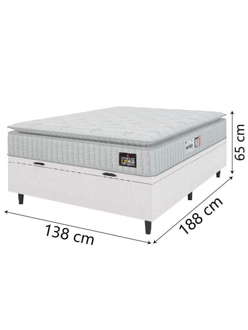 Cama Box Baú Casal Colchão Espuma D33 Pillow Top Van Gogh 138x188x65cm Branco Hellen