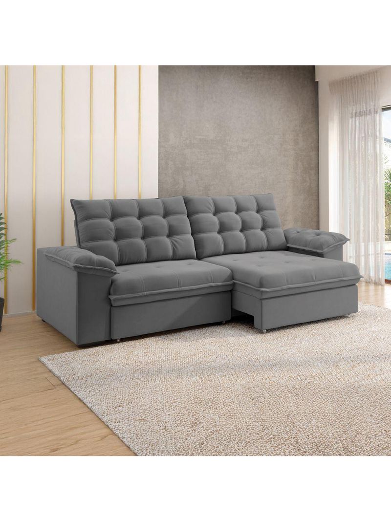 Sofá Retrátil E Reclinável Bipartido 2,30m 3 Lugares Palermo Slim Luizzi Chumbo