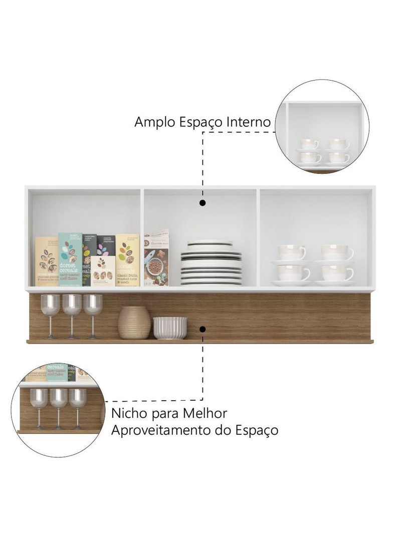 Armário Aéreo De Cozinha 3 Portas Com Nicho 1,50m Line