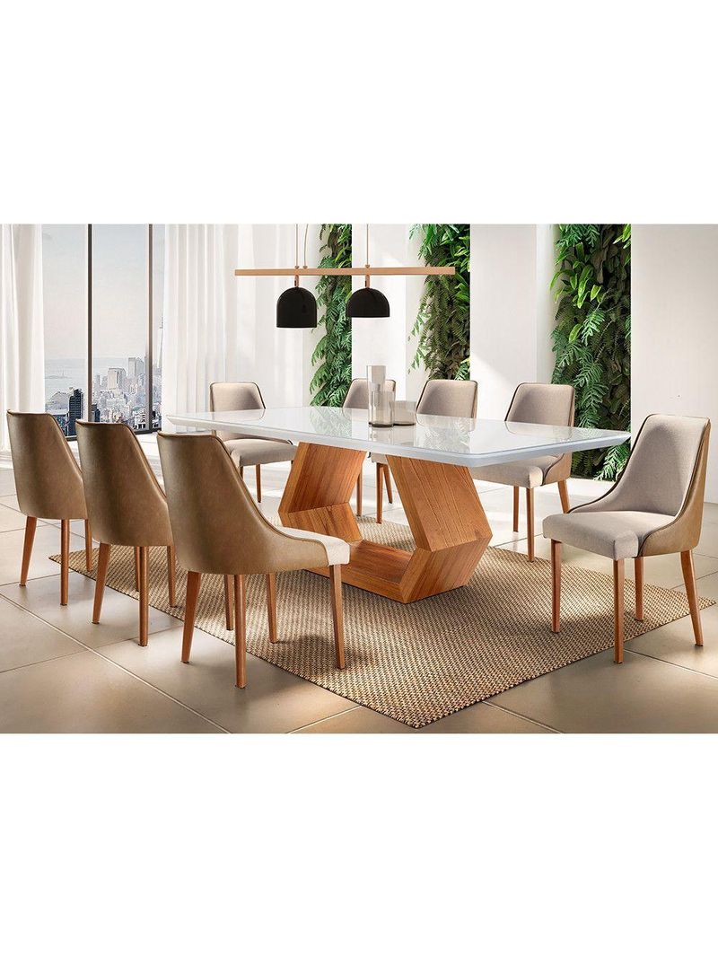 Sala De Jantar 8 Cadeiras Off White/imb/tuirm Caramelo