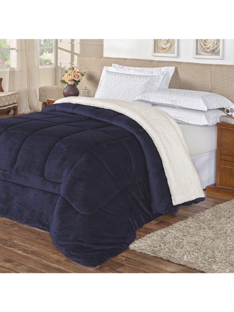 Coberdrom Pele De Carneiro Sherpa Everest Queen 01 Peça - Marinho