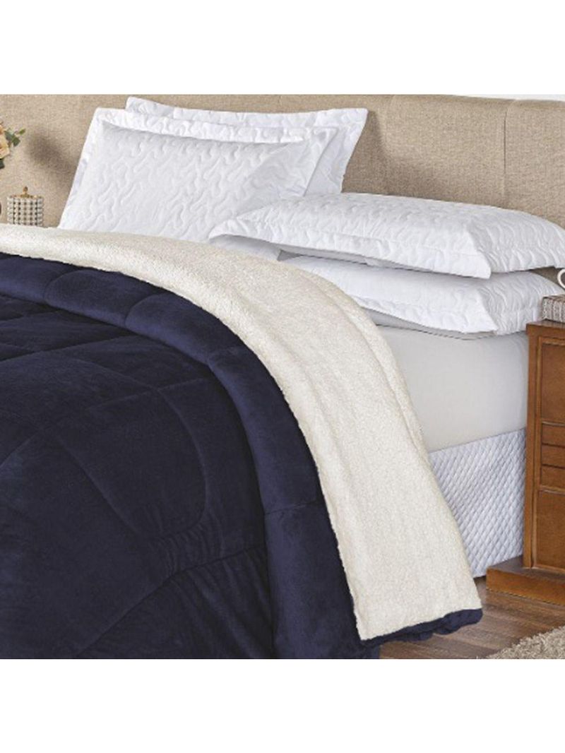 Coberdrom Pele De Carneiro Sherpa Everest Queen 01 Peça - Marinho