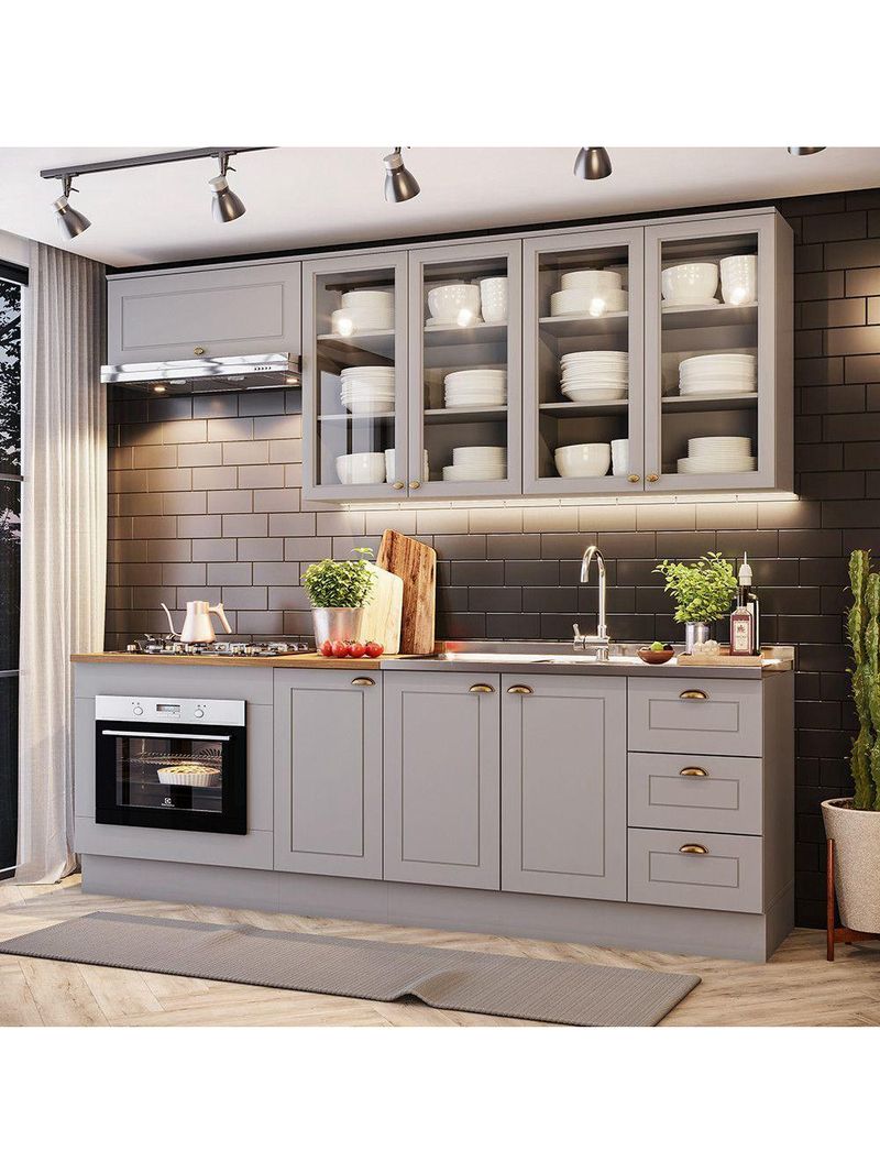Cozinha Compacta 6 Peças com Módulo Forno de Embutir Amy Casa 812 Cinza