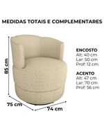 Poltrona Base Giratoria Marselha Linho Vancouver Milani Store Palha