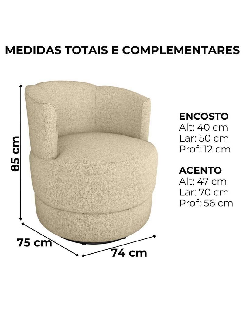 Poltrona Base Giratoria Marselha Linho Vancouver Milani Store Palha