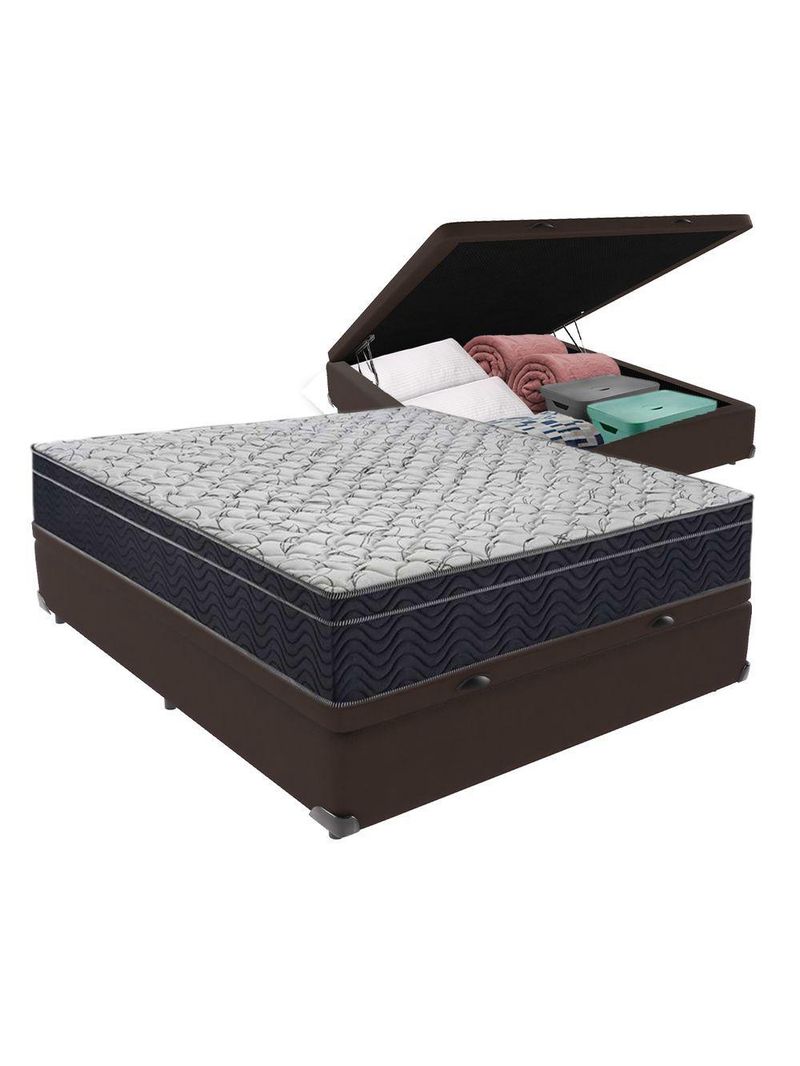 Conjunto Cama Marrom Casal Box Com Baú E Colchão Airtech D45