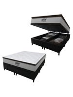 Cama Box Baú Queen Colchão Molas Pocket Ensacadas Tower 158x198x75cm Branco-preto Gazin Branc-marr