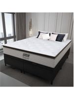 Cama Box Baú Queen Colchão Molas Pocket Ensacadas Tower 158x198x75cm Branco-preto Gazin Branc-marr