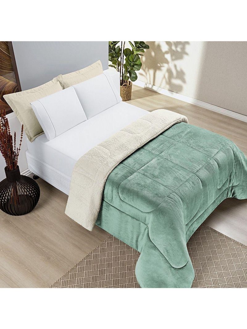 Coberdrom Sherpa E Flannel Everest Queen Manta Alta 150g 01 Peça - Alecrim