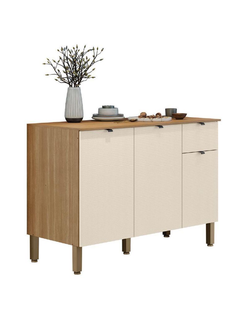 Balcão de Cozinha 3 Portas 1 Gaveta com Tampo 1,20 m Vert Plus – Madeirado/Off White – Kit's Paraná