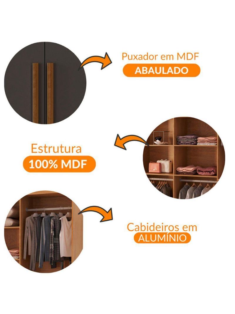 Guarda Roupa Casal Heros Com 8 Portas E 4 Gavetas Moderna Naturalle Grafite