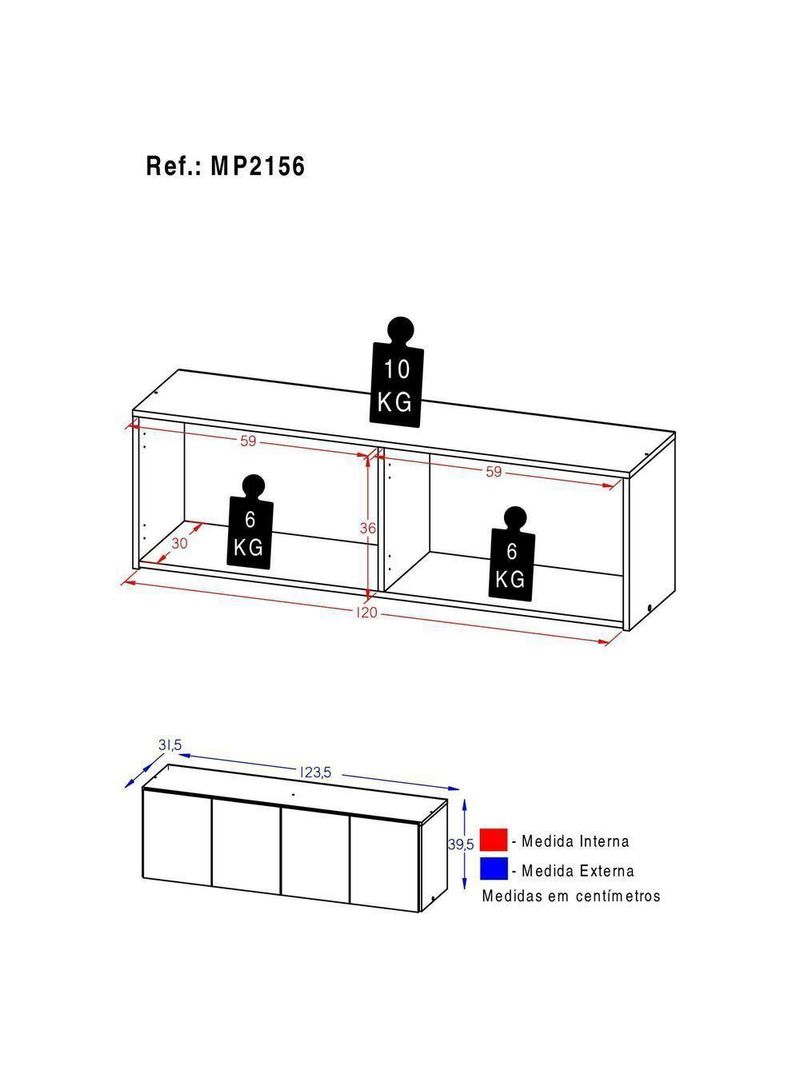 Armário de Cozinha Aéreo 4 Portas Multimóveis MP2156 Preto