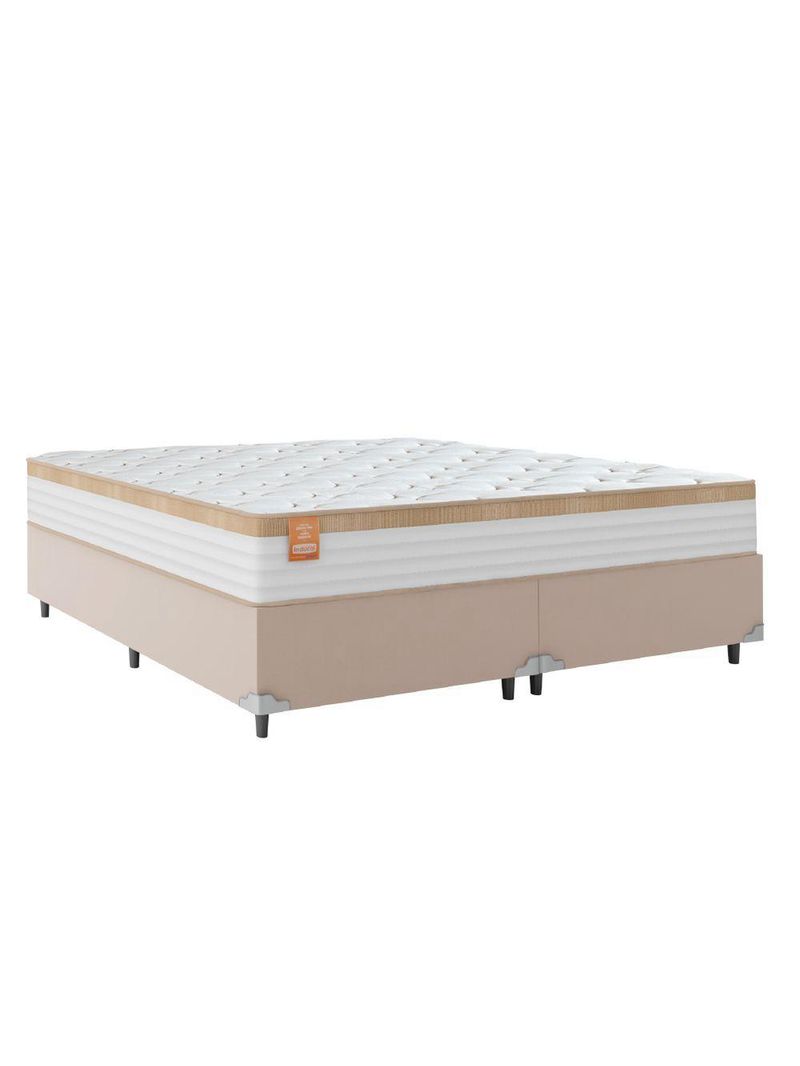 Cama Box Casal King Colchão Molas Ensacadas Real Branco/bege