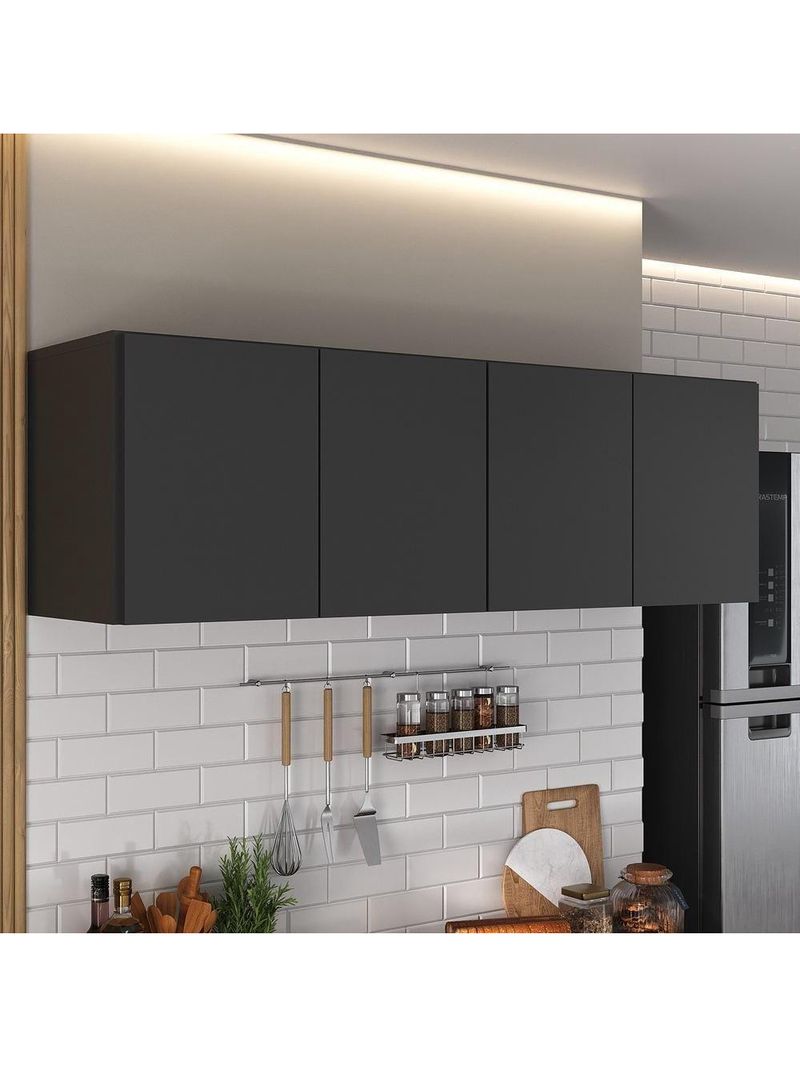 Armário de Cozinha Aéreo 4 Portas Multimóveis MP2156 Preto