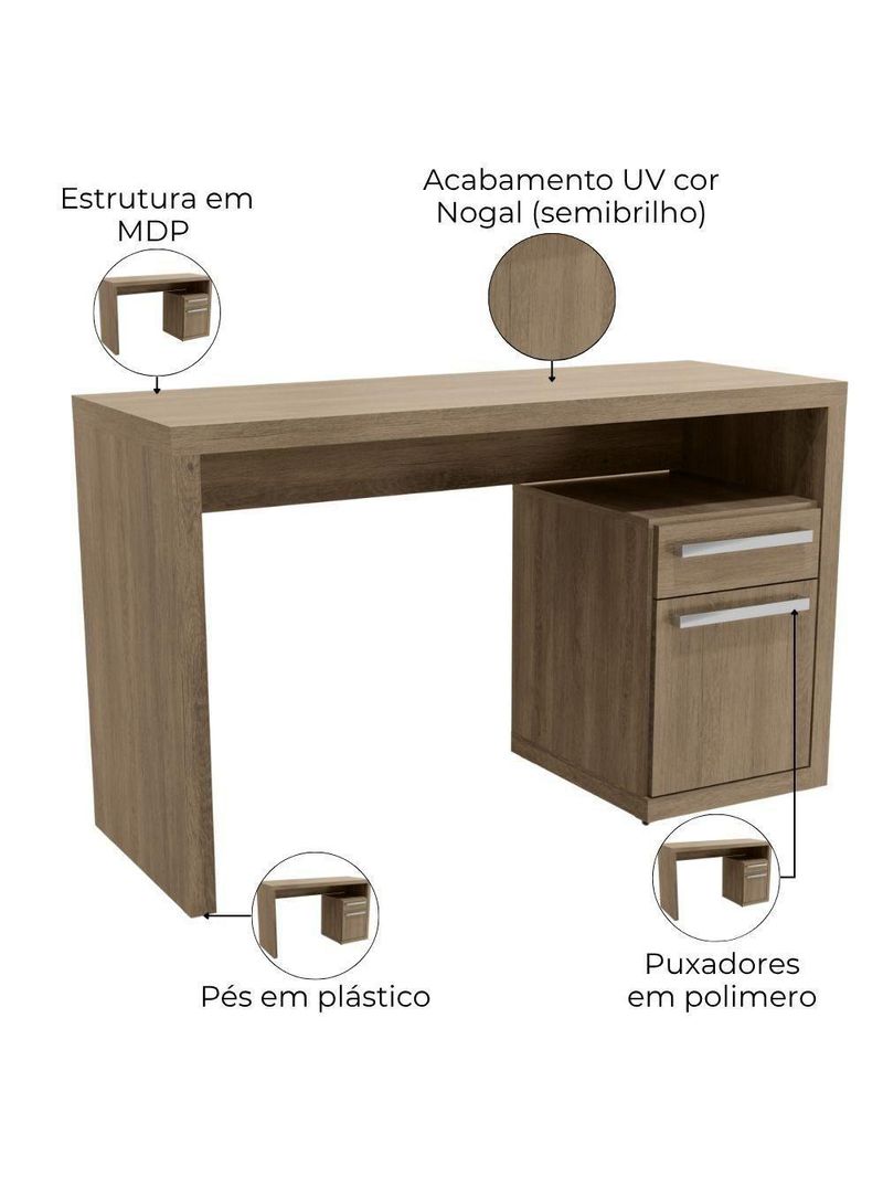 Mesa Escrivaninha com Gaveteiro Urban 120cm S970 Kappesberg - Nogal
