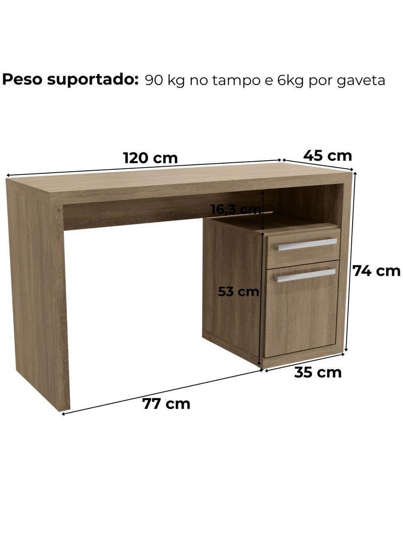 Mesa Escrivaninha com Gaveteiro Urban 120cm S970 Kappesberg - Nogal