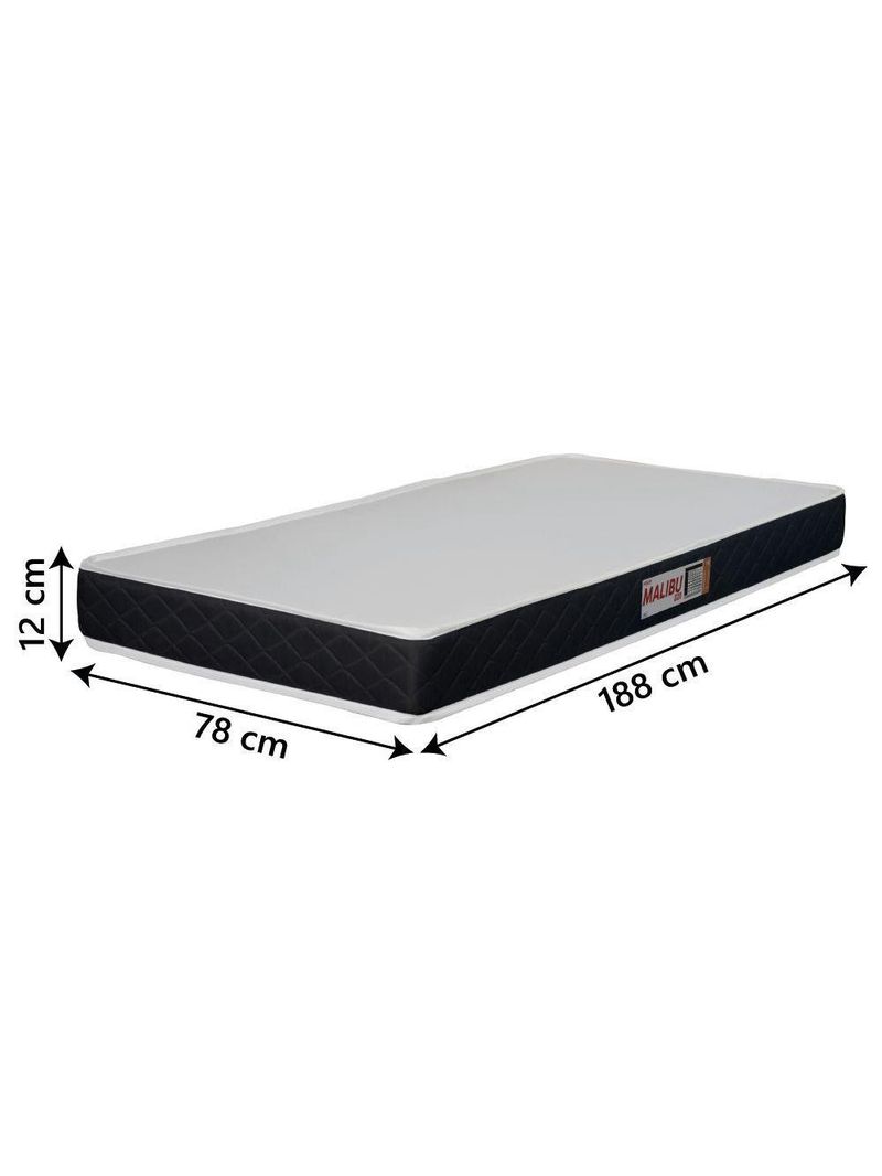 Colchão Solteiro Espuma D20 Malibu 78x188x12cm Preto / Branco Hellen Branco/preto