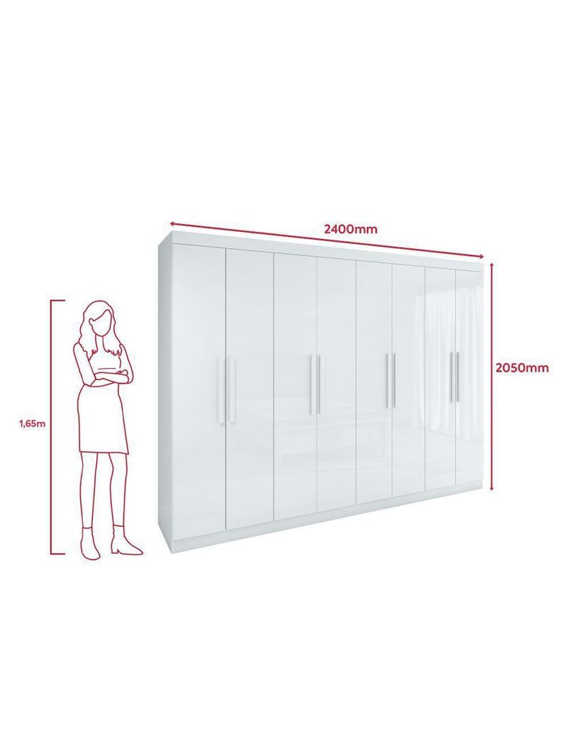Guarda-roupa Casal Easy Slim 8 Portas Com Espelho Branco