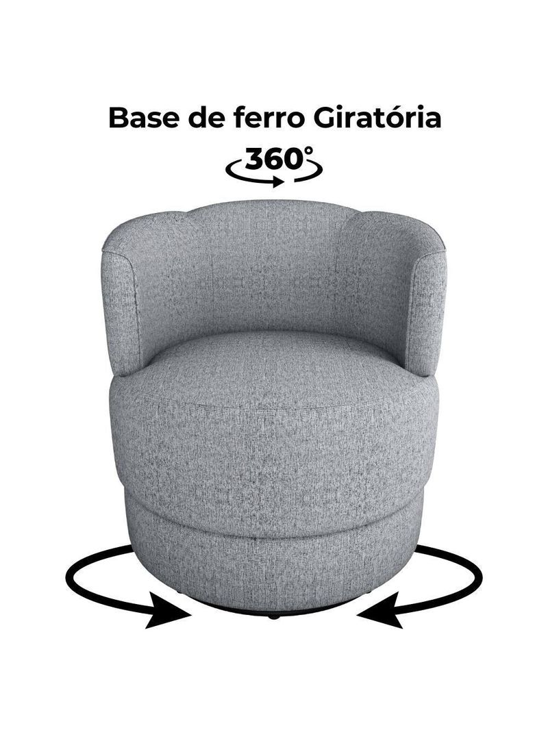 Poltrona Base Giratória Marselha Linho Vancouver Milani Store Cinza