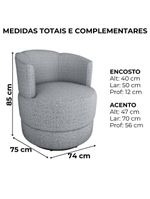 Poltrona Base Giratória Marselha Linho Vancouver Milani Store Cinza