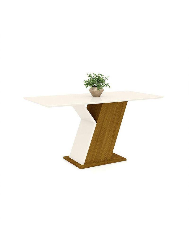 Conjunto Sala de Jantar Mesa 160cm Tampo MDF 6 Cadeiras Lupita Casa 812 Nature com Off White e Linho