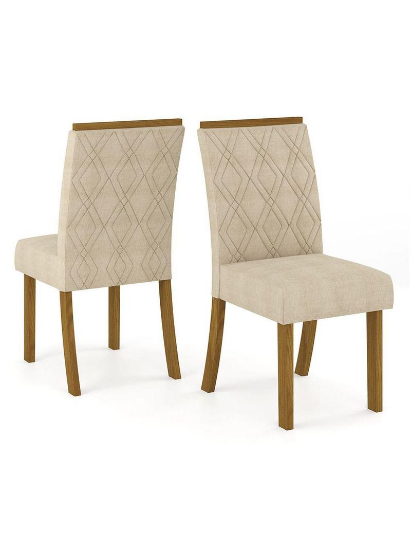 Conjunto Sala de Jantar Mesa 160cm Tampo MDF 6 Cadeiras Lupita Casa 812 Nature com Off White e Linho