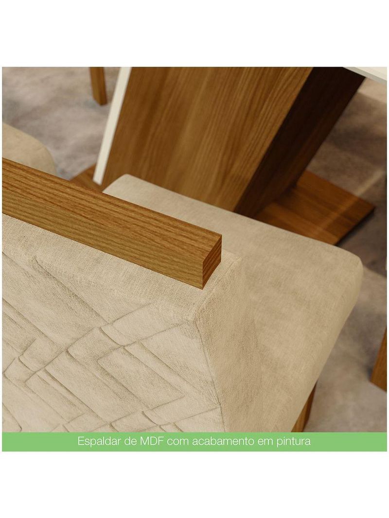 Conjunto Sala de Jantar Mesa 160cm Tampo MDF 6 Cadeiras Lupita Casa 812 Nature com Off White e Linho