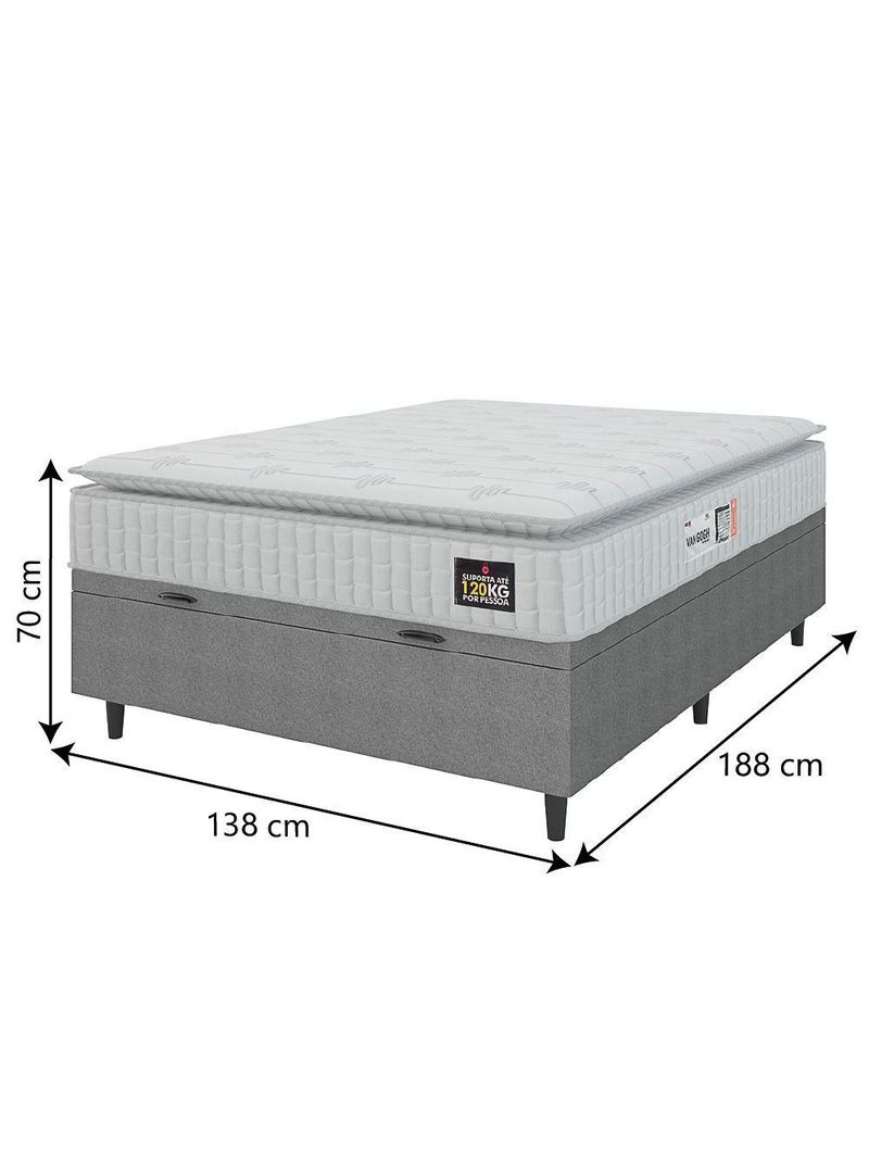 Cama Box Baú Colchão Casal Espuma D33 Vangogh Pillow Top 138x70cm Branco/cinza Hellen Branco