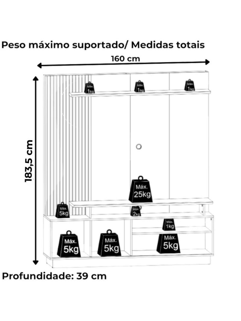 Estante Home TV 75" Polegadas 160cm 1 Porta Ares Madetec Cinamomo/Off White