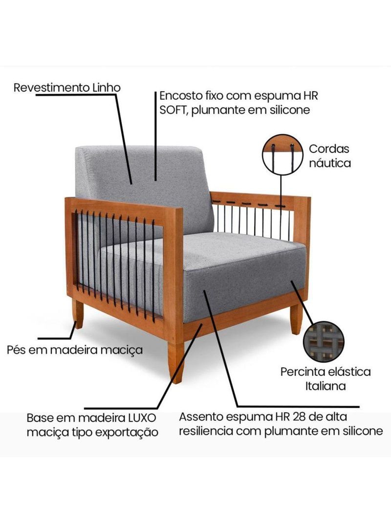 Poltrona Decorativa Lorena – Sala de Estar, Recepção, Escritório | Linho Cinza