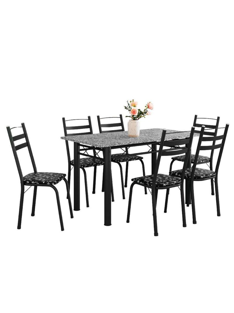 Conjunto Mesa Itália 6 Cadeiras 1,40m Preto/Floral Granito
