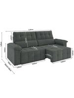 Sofá Retrátil e Reclinável 3 Lugares 2,20m Veludo Santorini Cinza Luizzi