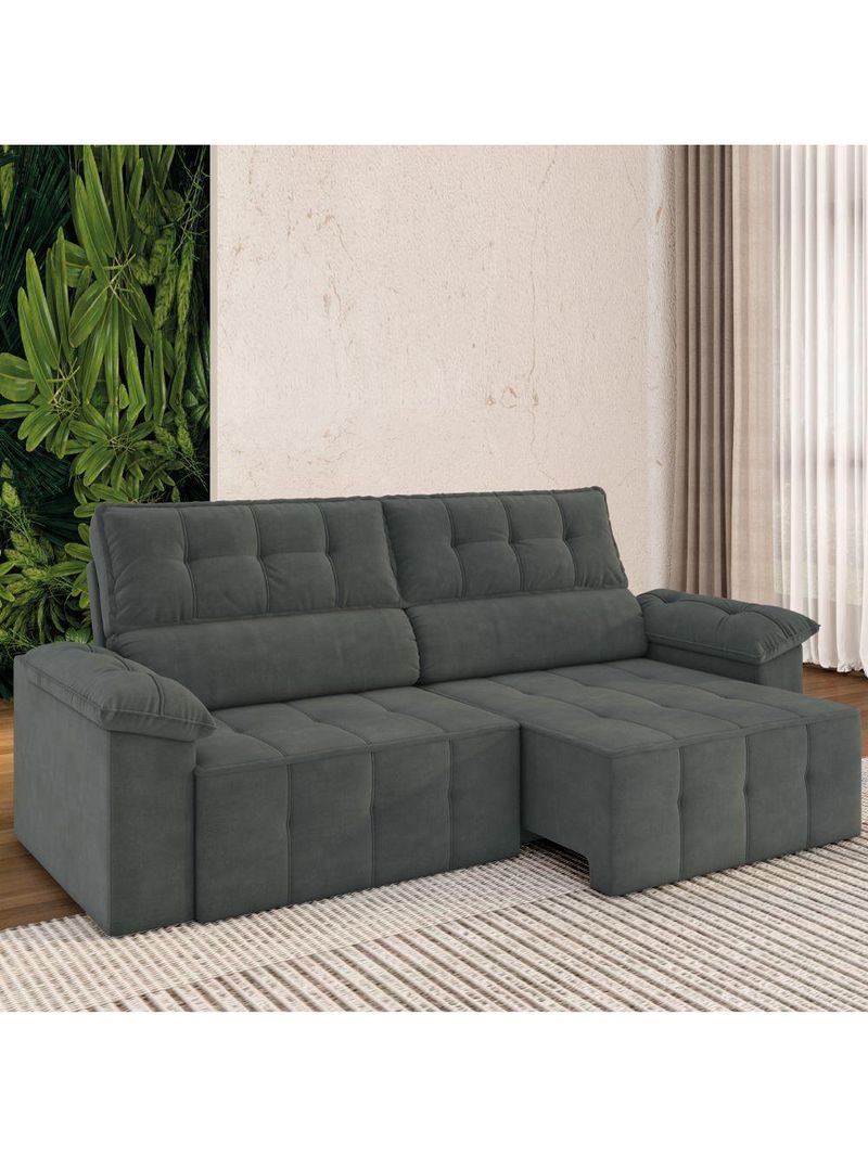 Sofá Retrátil e Reclinável 3 Lugares 2,20m Veludo Santorini Cinza Luizzi