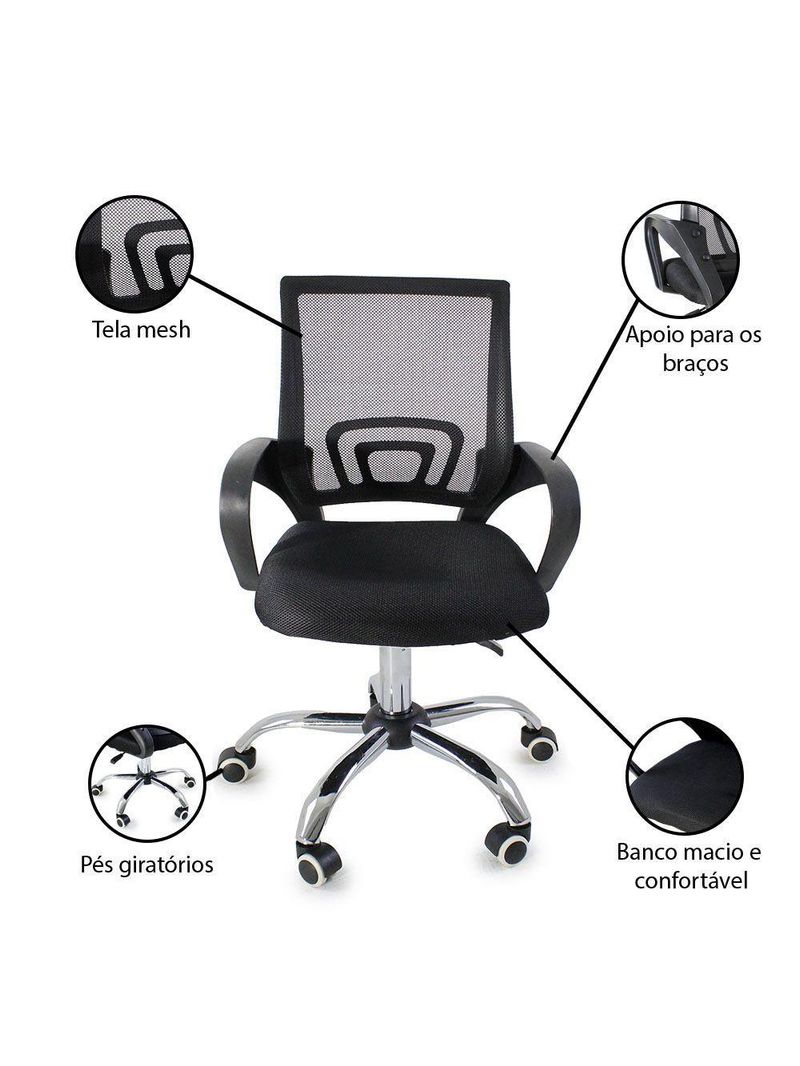 Cadeira De Escritório Begonia Tela Mesh Ergonômica Giratória Preto