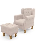 Poltrona Yara P02 Com Puff Paris Luis Xv Suede Bege