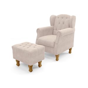Poltrona Yara P02 Com Puff Paris Luis XV Suede Bege