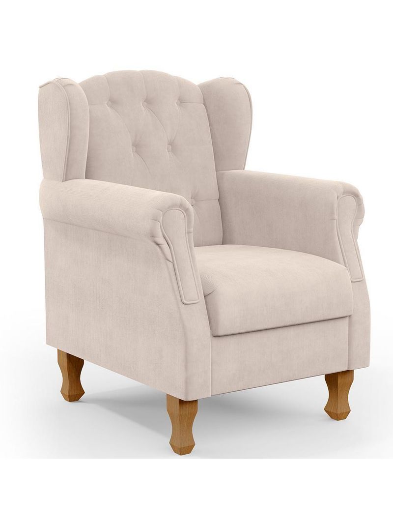 Poltrona Yara P02 Com Puff Paris Luis Xv Suede Bege