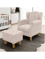 Poltrona Yara P02 Com Puff Paris Luis Xv Suede Bege