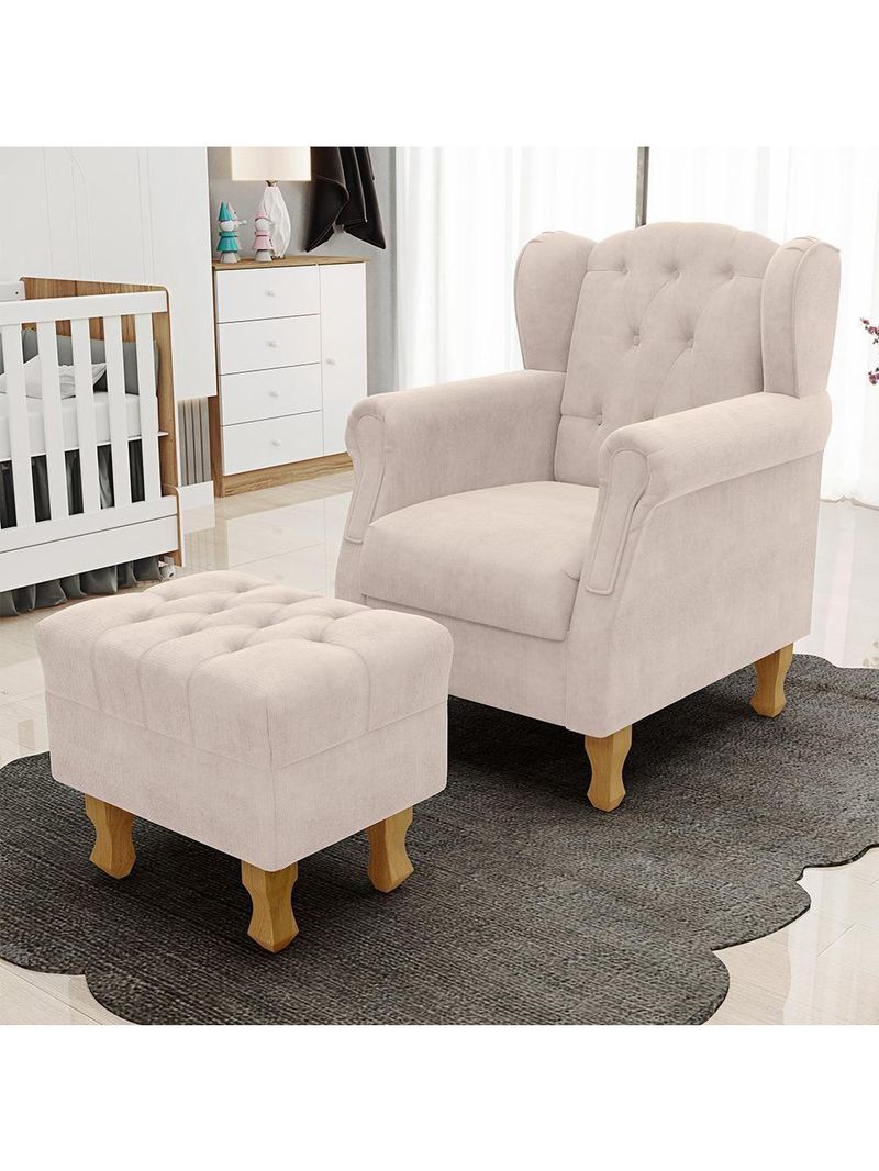 Poltrona Yara P02 Com Puff Paris Luis Xv Suede Bege
