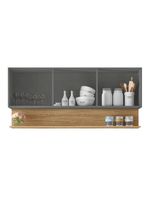 Armário Aéreo de Cozinha 3 Portas com Nicho 1,50m Line – Kit's Paraná – Madeirado / Grafite