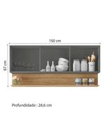 Armário Aéreo de Cozinha 3 Portas com Nicho 1,50m Line – Kit's Paraná – Madeirado / Grafite