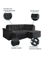 Sofá De Canto Retrátil 5 Lugares Grécia Cinza Suede